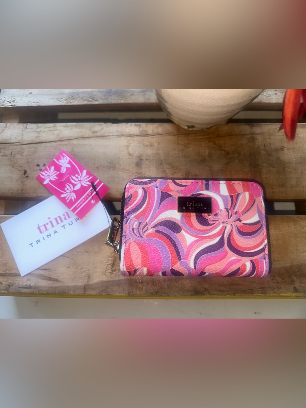 Trina Turk Wallet Zip Around Pink Purple Swirls ~ NWT
